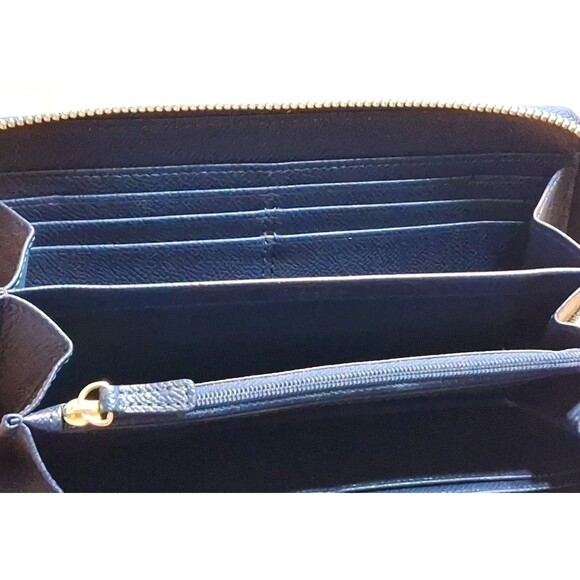 COACH Color Block Zip-Around Wallet Outside and Inside Pocket Sky Blue and Navy - Picture 9 of 10